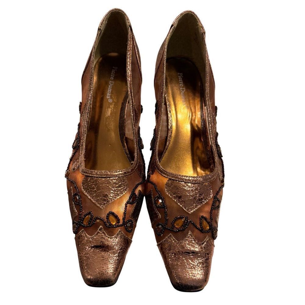 Pierre Dumas Bronze Metallic Beaded Embellished Pumps Sz. 11